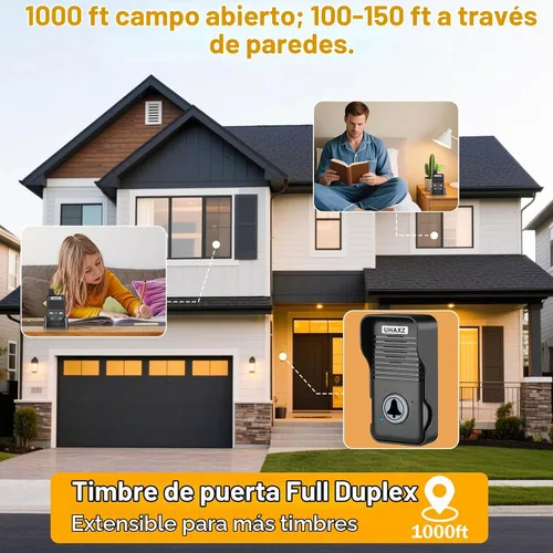 Vista 6 de Timbre inalámbrico, timbre dúplex completo inalámbrico de 1000 pies de largo alcance