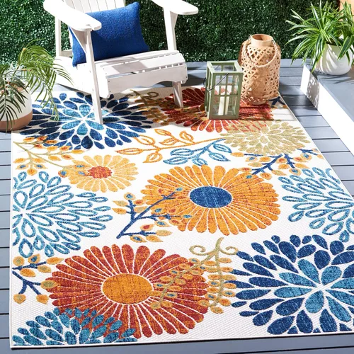 Vista 13 de SAFAVIEH Alfombra lavable de colección Cabana para exteriores, 2 x 4 pies, gris y azul, no desprende pelusa y fácil de limpiar, entrada puerta