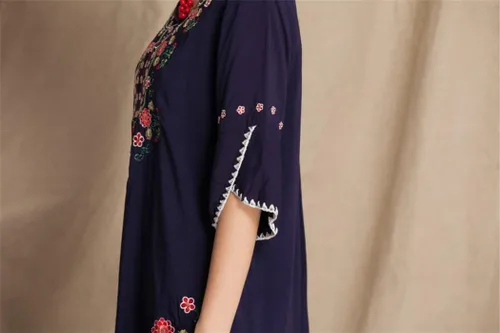 Vista 5 de Kafeimali Blusas bohemias de algodón estilo bordado mexicano.
