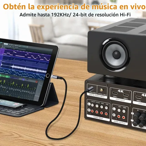 Vista 5 de Cable de audio óptico USB C a Toslink, puerto USB C unidireccional a SPDIF, cable de audio estéreo óptico digital macho para smartphone, tableta