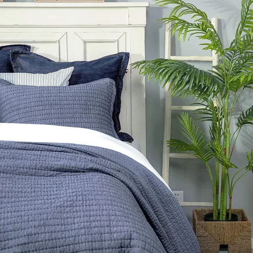 Vista 3 de ELEGANT LIFE HOME Manta de hilo teñido de algodón Chambray con relleno de algodón - Edredón ligero de punto de canal, individual azul, 68” x 90
