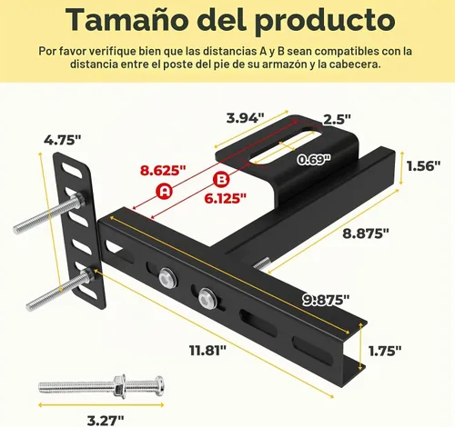 Vista 2 de Soportes de cabecera para marco de cama de metal, soportes ajustables universales para cabecero con kit de extensión de pie de cama que se ajusta a