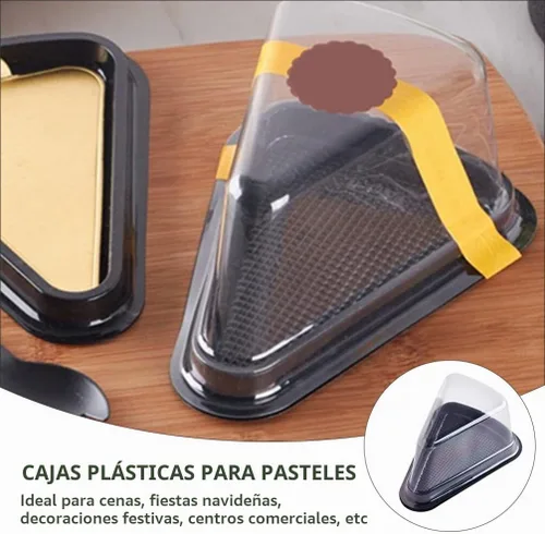 Vista 2 de SOLUSTRE 40 recipientes de plástico transparente para tartas, tiramisú, mousse, postre, triángulo, 40