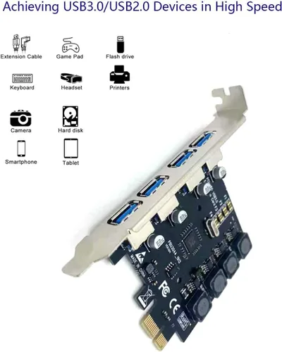Vista 3 de Tarjeta PCIE USB 3.0 de 4 puertos Tarjeta de expansión PCI Express (PCIe) de 5 Gbps para Windows 11/10/8.1/8/7/Vista/XP/Server y Linux