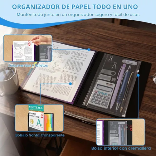 Vista 5 de Binditek - Organizador de proyectos de polietileno de 12 bolsillos con 6 separadores, carpeta organizadora resistente con bolsillo en la portada