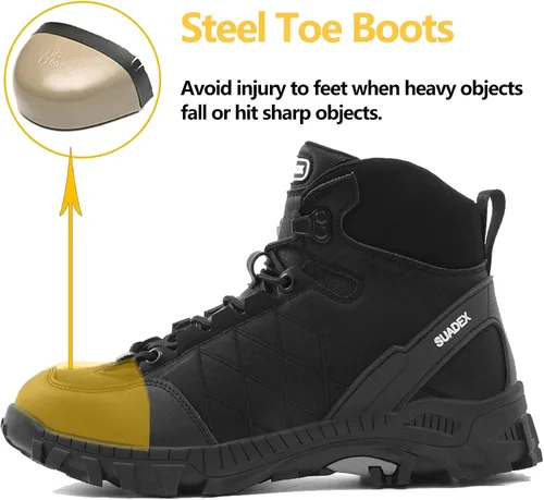 Vista 2 de SUADEX Botas de punta de acero para hombres y mujeres, botas de construcción impermeables, botas de seguridad para el trabajo, zapatos