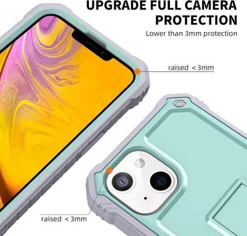 Vista 3 de Funda para Apple iPhone 13 (no iPhone 13 Pro), protección de grado militar a prueba de golpes con protector de pantalla HD de vidrio templado