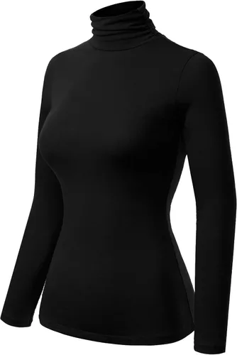 Vista 4 de MixMatchy Camiseta básica de manga larga con cuello alto y corte ajustado para mujer Negro