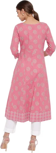 Vista 6 de Janasya Kurta de algodón para mujer india, Rosado