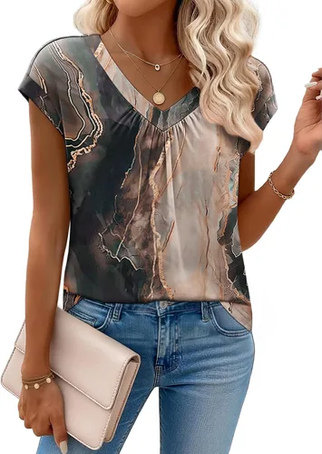 Vista 5 de Zeagoo Camisetas de manga corta con cuello en V para mujer, ropa de negocios, ropa de trabajo, ropa de moda