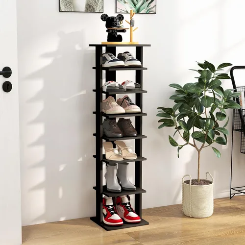 Vista 2 de COSTWAY Zapatero vertical de 8 niveles, organizador de almacenamiento de zapatos alto y estrecho con estante extraíble para botas, kit antivuelcos