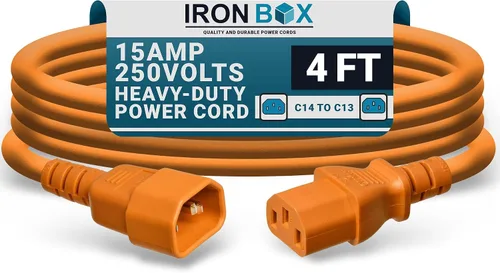 Vista 15 de IronBox Electric - Cable de Alimentación C14 a C13 de Servicio Pesado, 15A, 250V, Cable de Extensión para Computadora 14/3 AWG - Cables