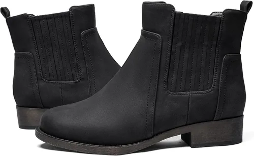 Vista 2 de Ataiwee Botines para mujer, con cremallera lateral clásica, cómodas y gruesas botas de tacón de bloque.