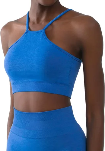 Vista 2 de CELER Sujetadores deportivos para mujer, cuello alto, bajo impacto, sin costuras, para entrenamiento, yoga, gimnasio, top corto