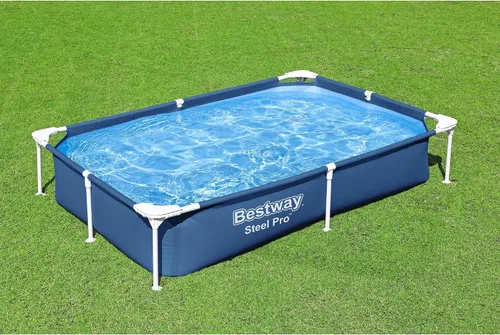 Vista 8 de Bestway Steel Pro - Piscina rectangular de 87 pulgadas x 59 pulgadas x 17 pulgadas con marco de metal sobre el suelo, para exteriores, color azul