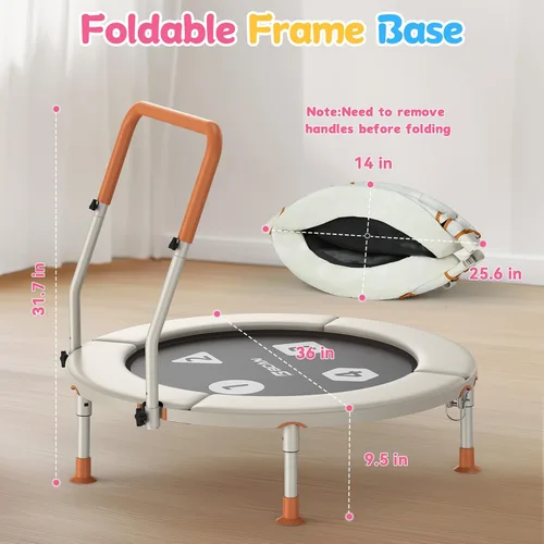 Vista 6 de BCAN BT1 36'' Toddler Trampoline, ASTM Certified-Foldable Mini Trampolines for Kids Ages 1-6, Adjustable Handle, Safety Pad & Foldable Legs, Baby
