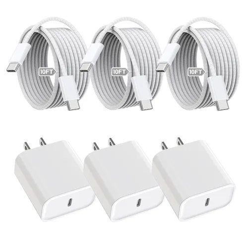 Vista 13 de Cargador rápido para iPhone 17/16/15, carga rápida extra larga de 10 pies, paquete de 3 bloques USB-C a USB C, cable de carga rápida para iPhone