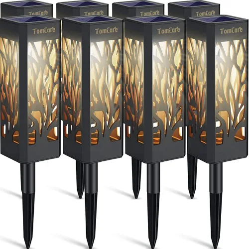 Vista 8 de TomCare Luces de camino con llamas parpadeantes alimentadas por energía solar decorativa para jardín, impermeable, iluminación de paisaje al aire