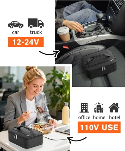 Vista 3 de Lonchera portátil para calentar alimentos - Fiambrera térmica para adultos - Bolsa térmica eléctrica con asa de hebilla, bolsas térmicas