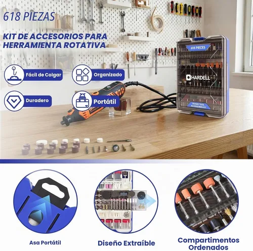 Vista 2 de HARDELL 618PCS Kit de accesorios de herramientas rotativas para arena/pulido/grabado/corte