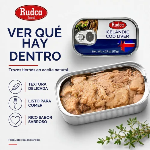 Vista 6 de Rudca Food Hígado de bacalao islandés en aceite propio, 4.27 oz, paquete