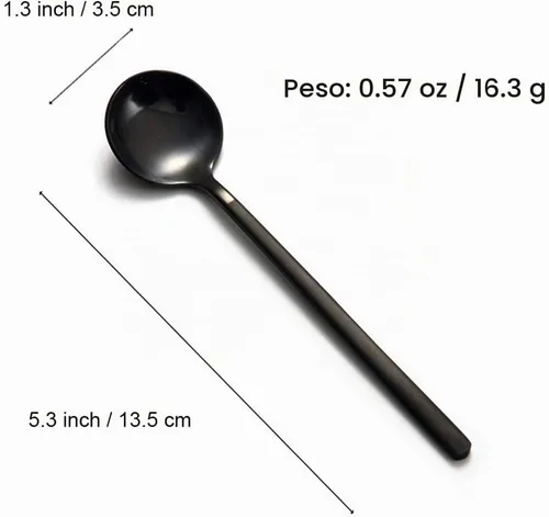 Vista 7 de Juego de 8 mini cucharas de café expreso de 5.3 pulgadas con mango esmerilado negro mate de acero inoxidable para postre té, helado, pastel