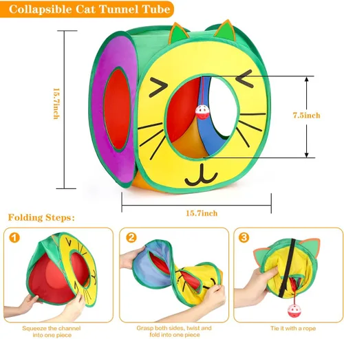 Vista 3 de 37 piezas de juguetes interactivos para gatitos de interior – Conjunto variado con túnel plegable tipo carpa, varita con plumas, cascabel, pelota