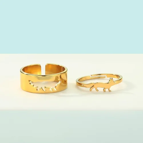Vista 3 de 2 anillos de compromiso a juego de lindos animales para parejas, hombres y mujeres, juegos de bandas de joyería de acero inoxidable 316L, anillo