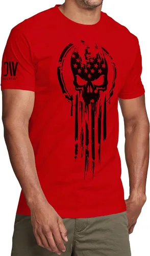 Vista 3 de Camiseta militar de calavera con la bandera del guerrero estadounidense., M