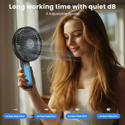 Vista 4 de WSKEN Ventilador de escritorio pequeño y silencioso: ventilador portátil plegable de 180° con pilas, ventilador de mano recargable de 6 pulgadas
