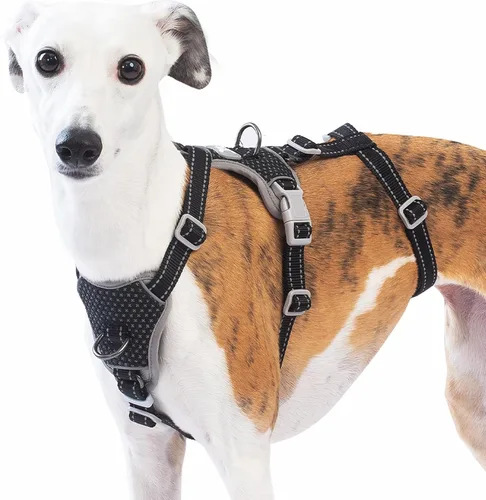 Vista 10 de Huntboo Arnés para perro a prueba de escapes, sin tirones, antideslizante, totalmente reflectante, diseño ajustable de 7 puntos para perros