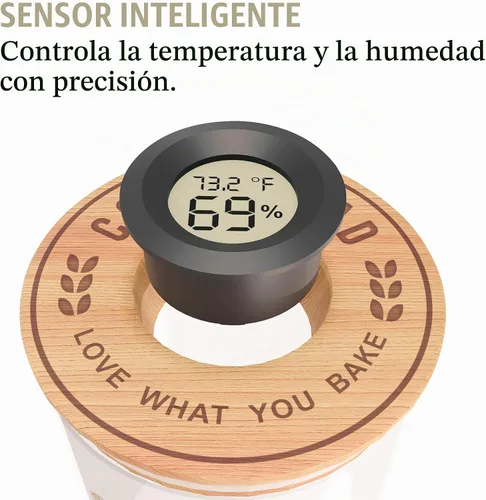 Vista 2 de Tarro de inicio digital de masa madre Cozy Bread® – Tarro de fermentación de vidrio de 34oz con sensor digital de temperatura y humedad Perfecto