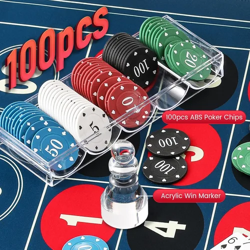 Vista 5 de Juego de ruedas de ruleta de 11 ": Rueda de ruleta sólida con 47.2 * 23.6 "Diseño de mesa de ruleta Alfombrilla de fieltro 100pcs ABS fichas