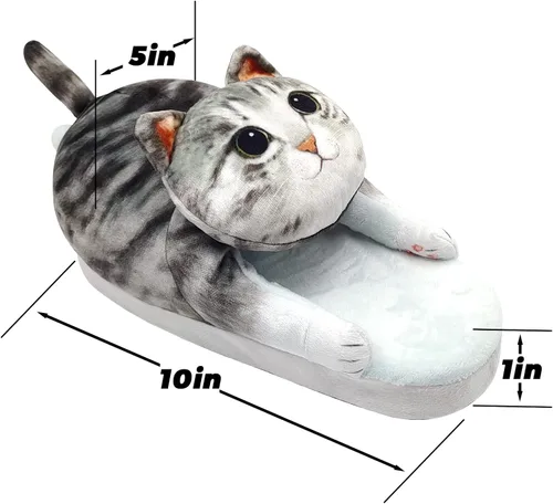 Vista 9 de Divertidas pantuflas de gato mullidas para mujer, zapatos de casa esponjosos, bonitas pantuflas de animales para interiores y exteriores, suaves