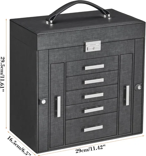 Vista 6 de ANWBROAD Large Jewelry Box Women Jewelery Organizer Box Jewelry Holder Organizer Jewelry Storage Case for All Jewelry with Lock Mirror for Necklaces