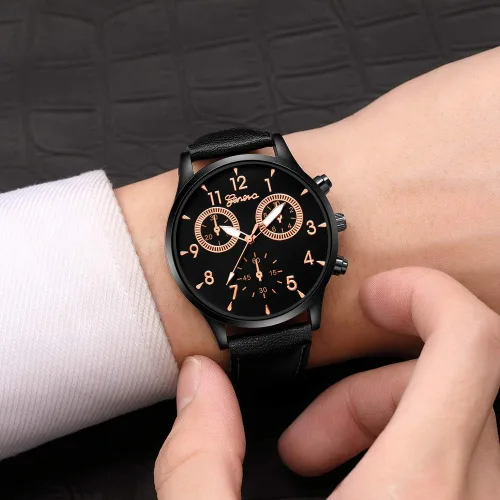Vista 2 de Yunanwa Paquete de 6 relojes de cuarzo de cuero para hombre, Ginebra para niños, casual, de vestir, de pulsera al por mayor, Reloj de cuarzo