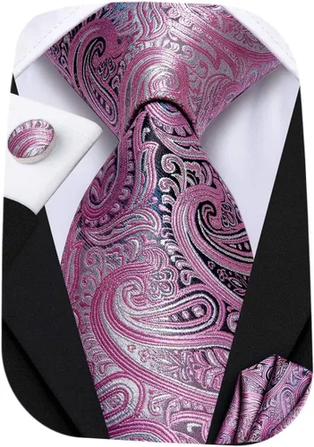 Vista 19 de Hi-Tie Conjunto de corbatas de seda con estampado paisley para hombre, pañuelo de bolsillo y gemelos, conjuntos de corbata formal para negocios a