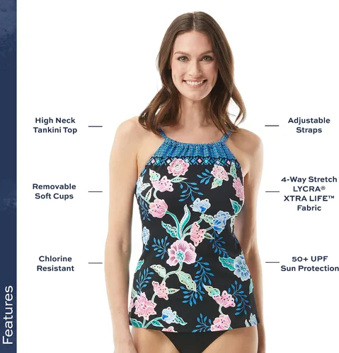 Vista 2 de BEACH HOUSE Blair High Neckline Tankini Top Lycra, UPF, Chlorine Resistant Swim Top