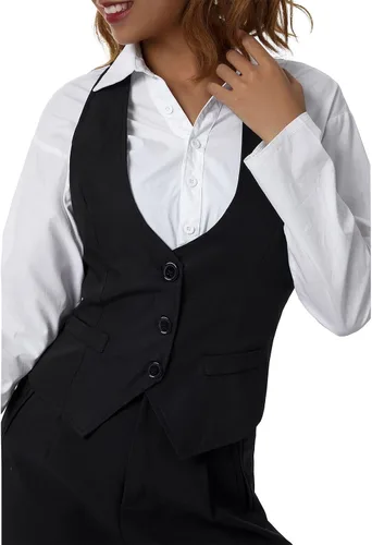Vista 2 de XBTCLXEBCO Chaleco elegante para mujer con espalda cruzada con botones vintage steampunk sin mangas traje de esmoquin