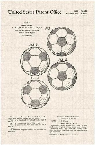 Vista 5 de Póster de la impresión artística de la pelota de fútbol oficial clásico de la patente del diagrama fresco de la decoración de la pared 12x18