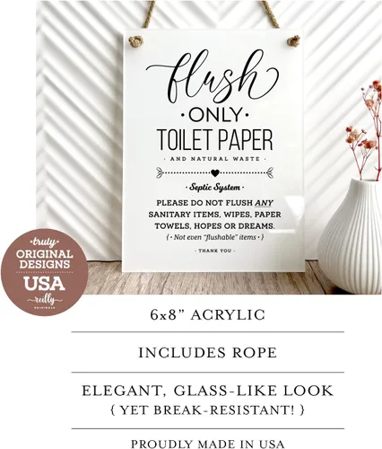 Vista 2 de Reilly Originals Papel higiénico con sistema séptico de 6 x 8 pulgadas, con texto en inglés «Not Hopes & Dreams», letrero de baño de diseño, listo