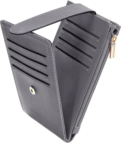 Vista 19 de Chelmon Cartera de mujer delgada con bloqueo RFID, billetera plegable con varios compartimientos para tarjetas con bolsillo con cremallera, Beige