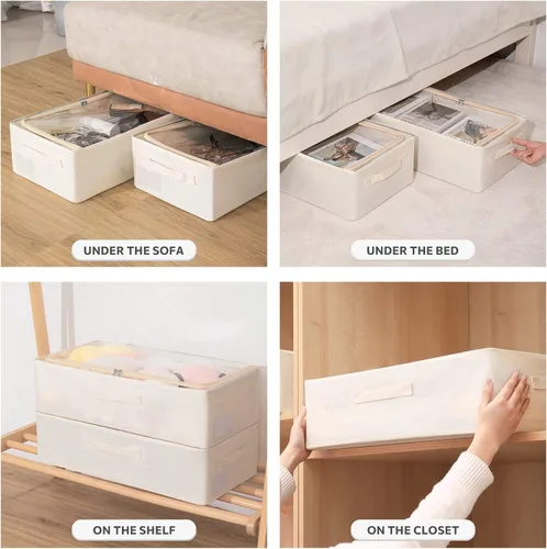 Vista 3 de Contenedores de almacenamiento para debajo de la cama, caja de almacenamiento de tela Oxford, contenedor resistente para debajo de la cama