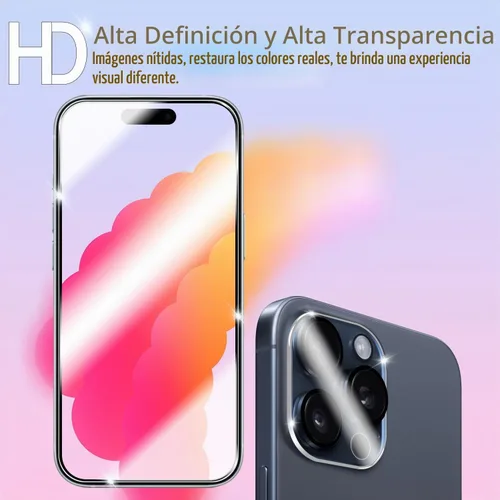 Vista 6 de BIGFACE Protector de pantalla compatible con iPhone 15 Pro + protectores de lente de cámara, [2 + 2 unidades] de vidrio templado transparente HD