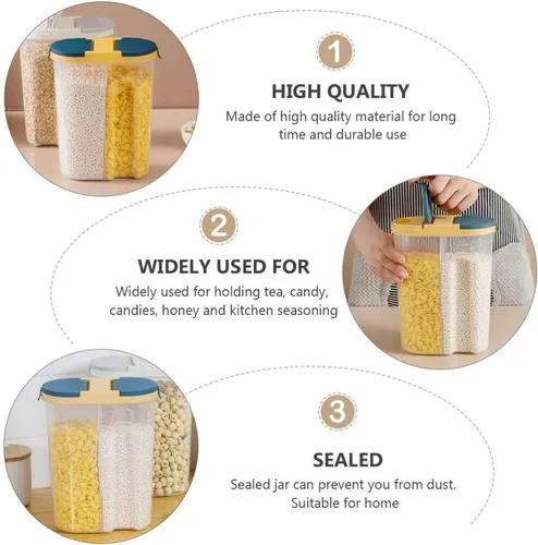 Vista 4 de Cabilock Recipientes herméticos para almacenamiento de alimentos, contenedor dispensador de cereales, 2 compartimentos, recipientes