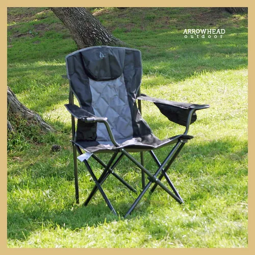 Vista 6 de ARROWHEAD OUTDOOR Silla plegable portátil de lujo para campamento con reposacabezas, portavasos y vidrio, enfriador de 6 latas, bolsa de transporte