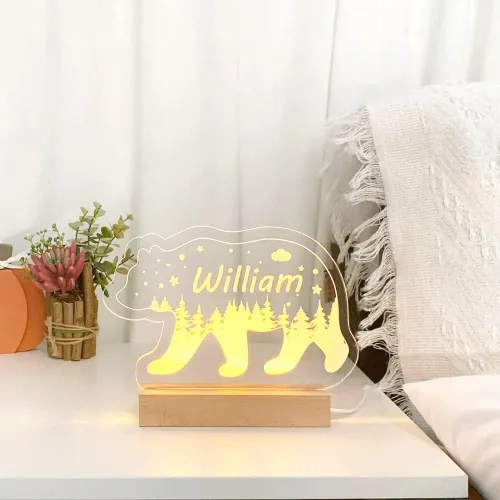 Vista 3 de Luz nocturna personalizada para bebés y niños, lámpara LED de oso con nombre personalizado para niñas y niños, luces nocturnas con nombre