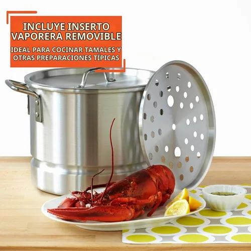 Vista 5 de IMUSA - Juego de vaporera de aluminio de dos piezas, 28Qt y 10Qt, plateado