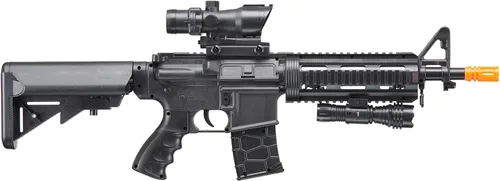 Vista 2 de Rifle de resorte Airsoft M4 de 350 FPS versión pesada con linterna y mira de punto rojo (color: negro)