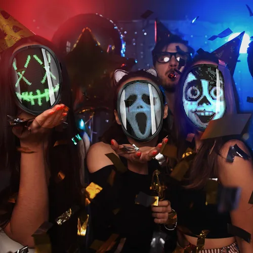 Vista 5 de CHEMION Máscara LED con aplicación Bluetooth, máscara facial LED para adultos, niños, máscara facial digital para fiestas de cumpleaños, conciertos